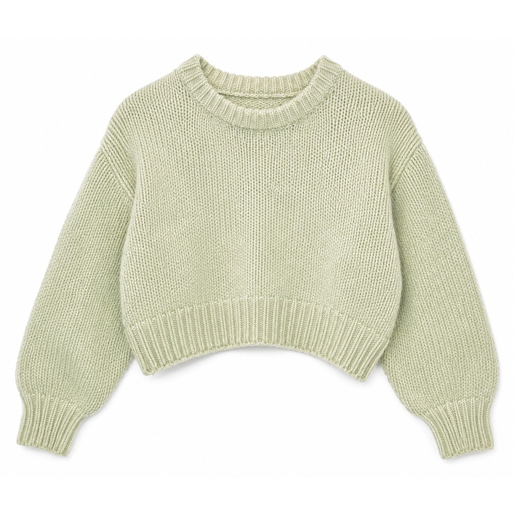 Zara Women's Knit Cropped Wool Blend Sweater Cream Ribbed Crewneck XL
